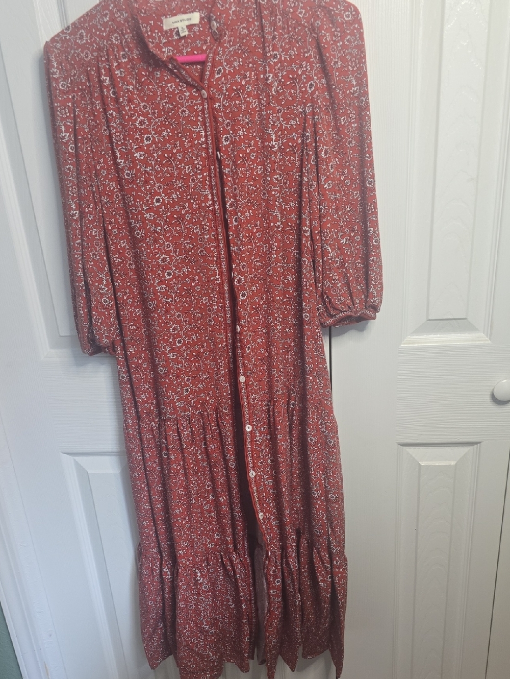 Max Studio Rust Floral Button-Down Midi Dress